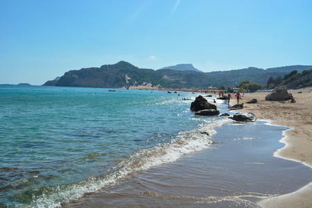 The Tsambika beach with fine golden sand on summer days, Rhodes Island, Greece.の写真素材