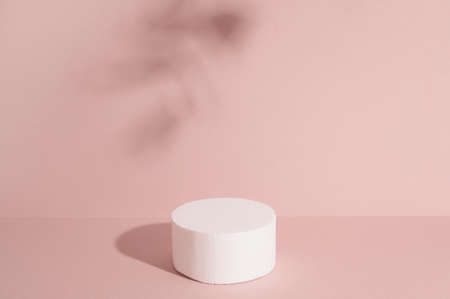 Sandy podium with stone for cosmetic product against pastel background.の写真素材