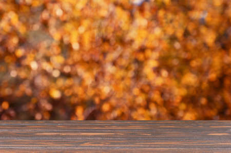 Wooden podium and autumn background empty space for presentation your productの写真素材