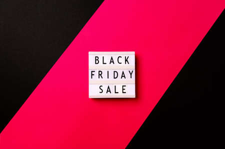 Lightbox with text black friday sale on red background. Top view, flat layの写真素材