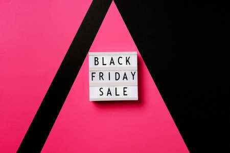 Lightbox with text black friday sale on red background. Top view, flat layの写真素材