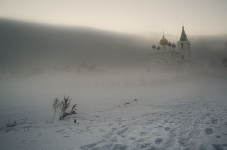 church Saint Michaels in Bolshoye Kozino Nizhny Novgorod region Russia at the sunset of 26 november 2016の写真素材