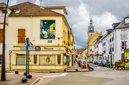 view of a small french town Mantes-la-jolie in cloudy weatherのeditorial素材