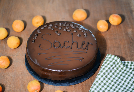 Sacher cake - traditional Austrian chocolate dessert.の写真素材
