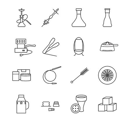 Hookah accessories simple line icon set. Can be used to design an online store. Vector illustration component parts for shisha. Supplies for lounge barのイラスト素材