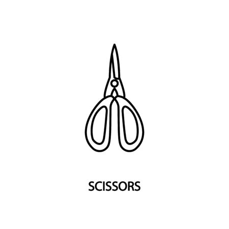 Floristic scissors line icon. Concept for web banners, site and printed materials. Needlework equipment. Illustration of scissors with big handlesのイラスト素材