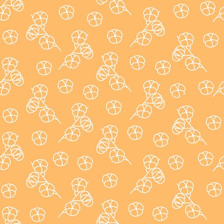 Seamless pattern with cotton branch flat line icon. Gossypium hirsutum. Concept for web banners and printed materialsのイラスト素材