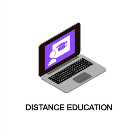 Online learning and distance education 3d icon. Isometric style computer illustration. Isolated illustration laptop.のイラスト素材