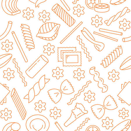 Seamless pattern with different types of Italian pasta.のイラスト素材