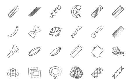 Different types of pasta icons set. Can be used to indicate italian pasta in restaurant menu.のイラスト素材