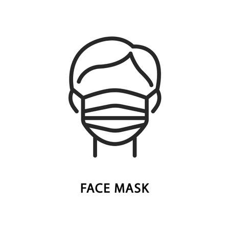 Man wearing a protective medical mask flat line icon. Vector illustration face in safety mask.のイラスト素材