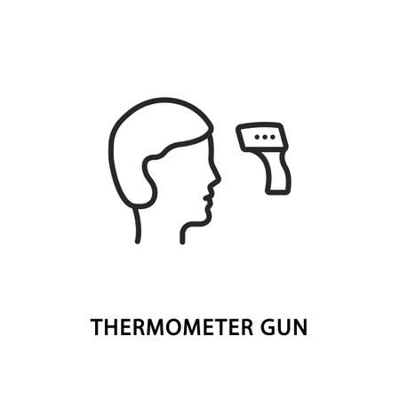 Thermometer gun for forehead flat line icon. Vector illustration measure temperature with infrared thermometer.のイラスト素材