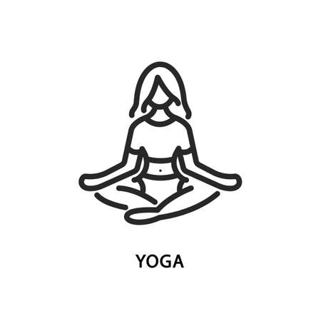 Yoga flat line icon. Vector illustration woman sitting in lotus position.のイラスト素材