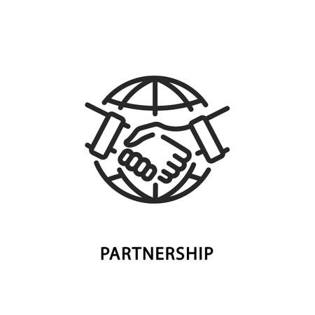 Handshake flat line icon. Vector illustration partnership around the world symbol.のイラスト素材