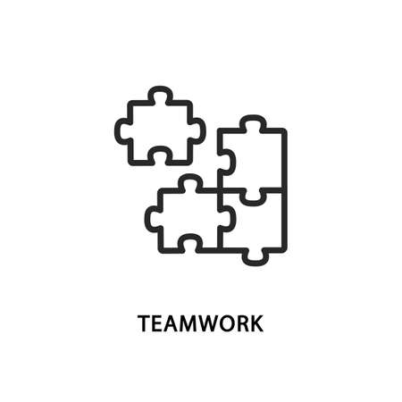 Teamwork flat line icon. Vector illustration puzzle connected to each other. Jigsaw symbolのイラスト素材