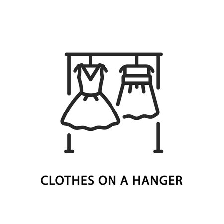 Clothes on a hanger floor flat line icon. Dress and skirt waiting for try onのイラスト素材