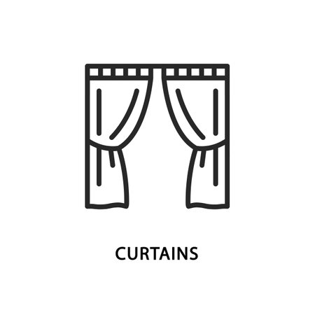 Window curtains flat line icon. Home textileのイラスト素材