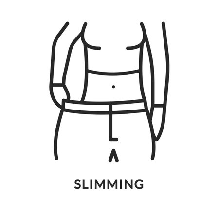 Slimming flat line icon. Vector illustration drastic weight loss person. Diabetes symptomのイラスト素材