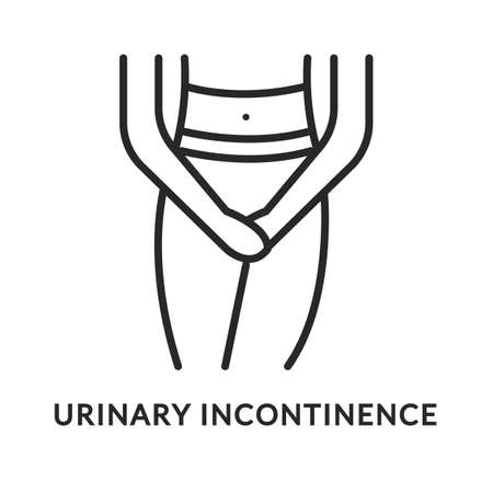 Urinary incontinence flat line icon. Vector illustration of a person who wants to use the toilet. Diabetes symptomのイラスト素材