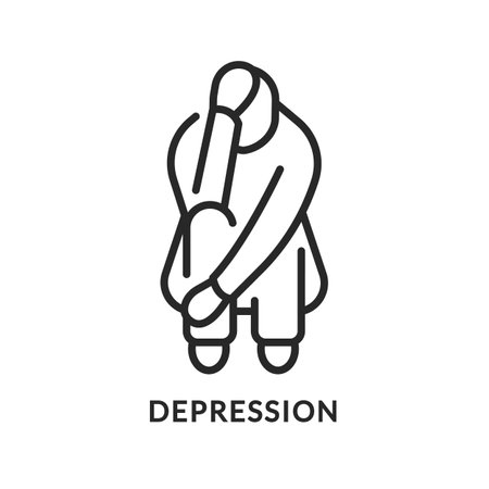 Depression flat line icon. Vector illustration mentally ill personのイラスト素材