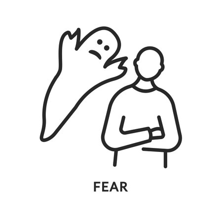 Fear flat line icon. Vector illustration a ghost scares a person. Mentally ill personのイラスト素材