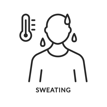 Sweating flat line icon. Vector illustration anxiety person and high temperature, feverのイラスト素材