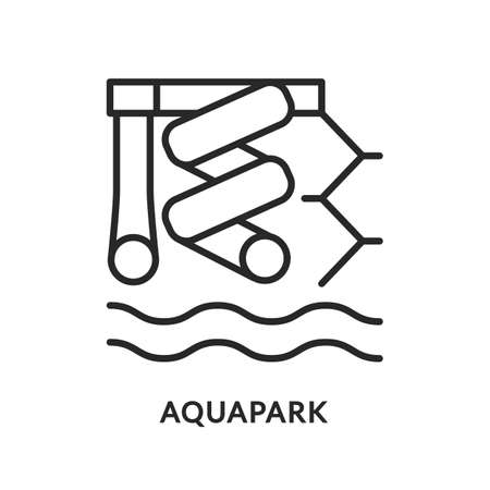 Aquapark flat line icon. Vector illustration water park. Funny kid slideのイラスト素材