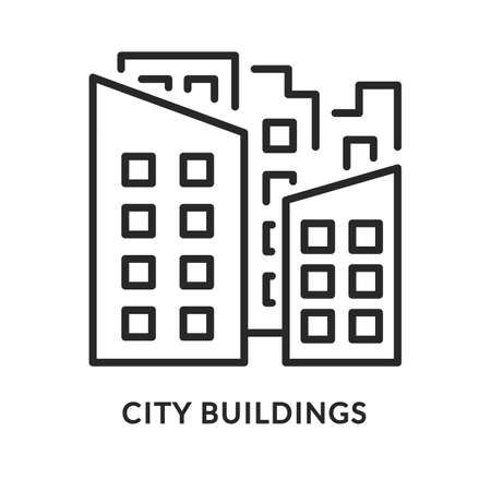 City buildings flat line icon. Vector illustration urban scape. Downtown areaのイラスト素材