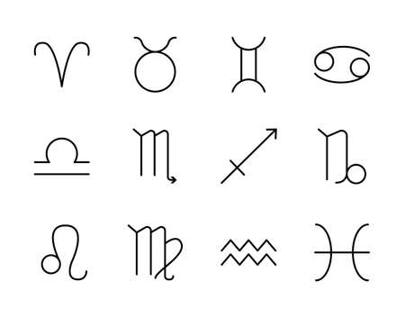 Zodiac signs flat line icon. Vector illustration horoscope symbols. Editable strokesのイラスト素材