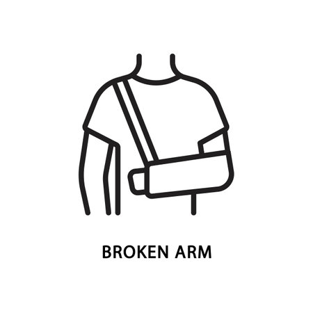 Broken arm line icon. Vector illustration of a man whose arm is in a cast.のイラスト素材