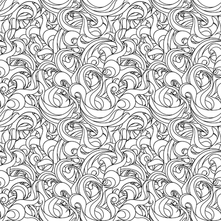 Smooth linear ornament with an abstract and twisted whorls and petals. Seamless pattern of simple wave tracery and curls. Endless texture for office supplies and printing on fabrics.のイラスト素材