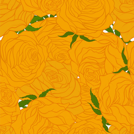 Seamless pattern with garden tea roses. Yellow flower endless texture for printing on fabrics and textile decor.のイラスト素材