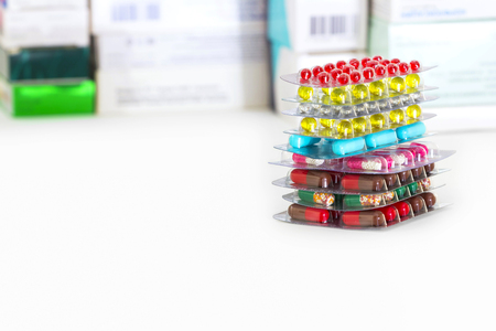 Multicolored capsules in a blisterの写真素材