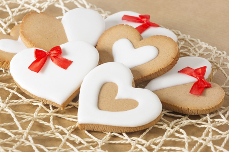 Cookies for valentines day, in the shape of a heart.の写真素材