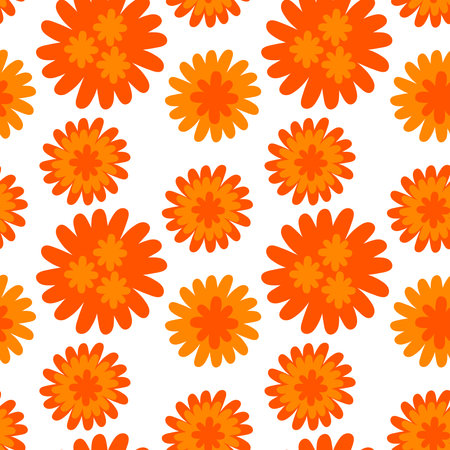 Marigolds pattern on the white background cartoon vector pattern. Ginger flower patternのイラスト素材