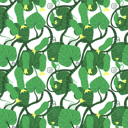 Pattern of flowering cucumbers with yellow florets. Pattern of cucumbersのイラスト素材