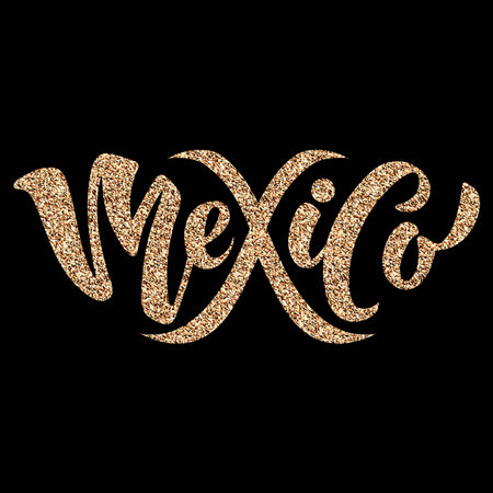 Mexico glittering lettering design on black background.のイラスト素材