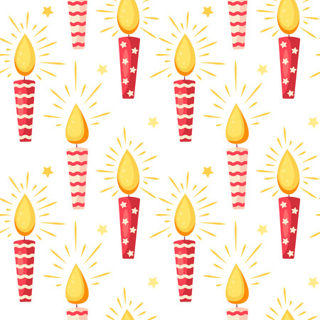 Vector seamless pattern of birthday candles on a white background.Bright red candlesのイラスト素材