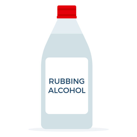 Rubbing alcohol solution in white plastic bottle cartoon vector illustration isolated on white background.のイラスト素材