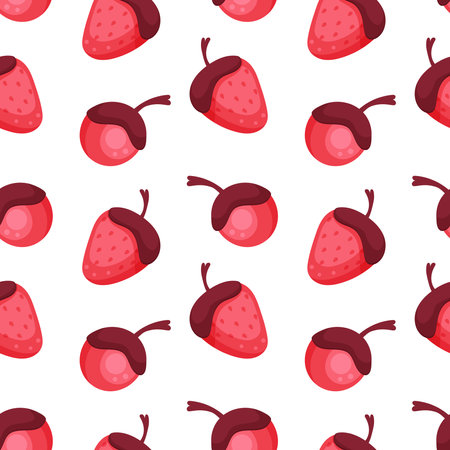 Pattern of cartoon strawberry and cherry in chocolateのイラスト素材