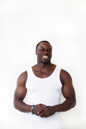 Black man is smilling in vacation periodの写真素材