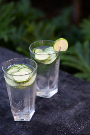 Tradition Summer fresh drink with lime and cucumber.