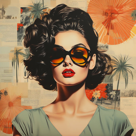 Portrait of beautiful woman with retro hairstyle and sun glasses.の素材