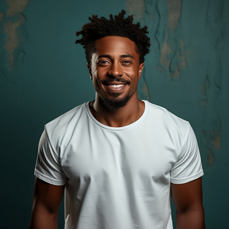 Portrait of handsome african american man in white t-shirt.の素材