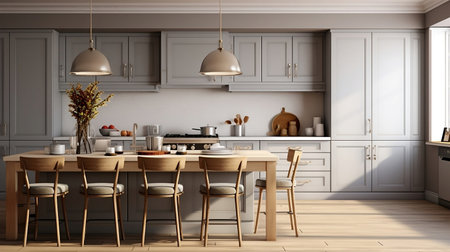 3d rendering of white modern kitchen in scandinavian styleの素材