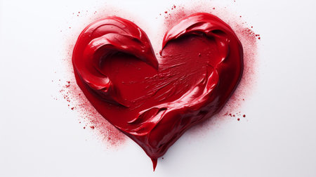 Heart made of red paint on white background. Valentine's Day.の素材