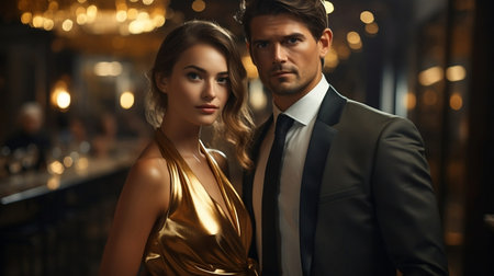 Young beautiful elegant couple at party, Celebration of life, festive conceptの素材