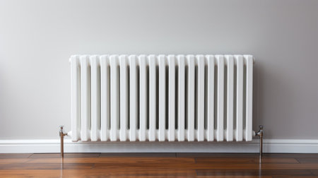 A white radiator provides warmth in an apartmentの写真素材