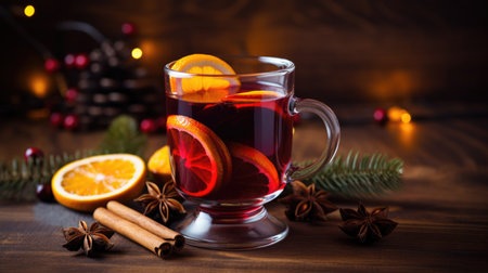 Christmas mulled wine with oranges, cinnamon sticks.の素材