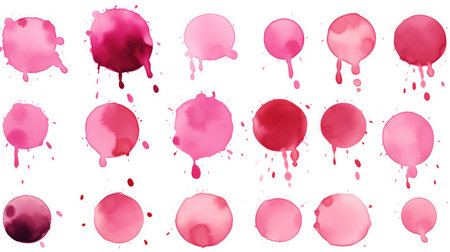 Colorful pink watercolor stains in a row with aquarelle paint blotch for Valentine day or weddingの素材